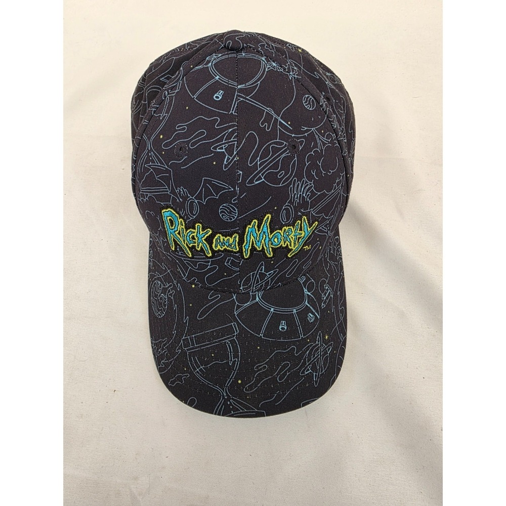 Rick and Morty Bioworld Snapback Hat Black All Over Print Cosmic Adult‎ Swim Cap